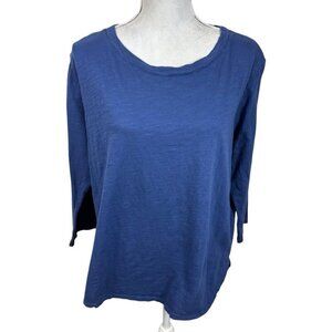 Fresh Produce Women's L Round Neck 3/4 Sleeve Tee Shirt Blue 9351